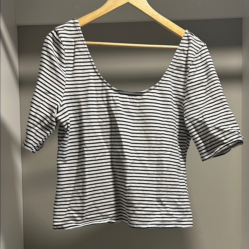 Sunday in Brooklyn Navy and White Striped Short Sleeve Top